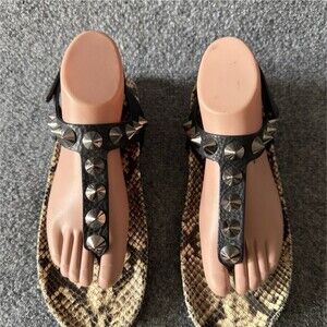 Pedro Garcia Athena studded Thong Sandals EU 38.5 US 8.5 Snake Print T-strap